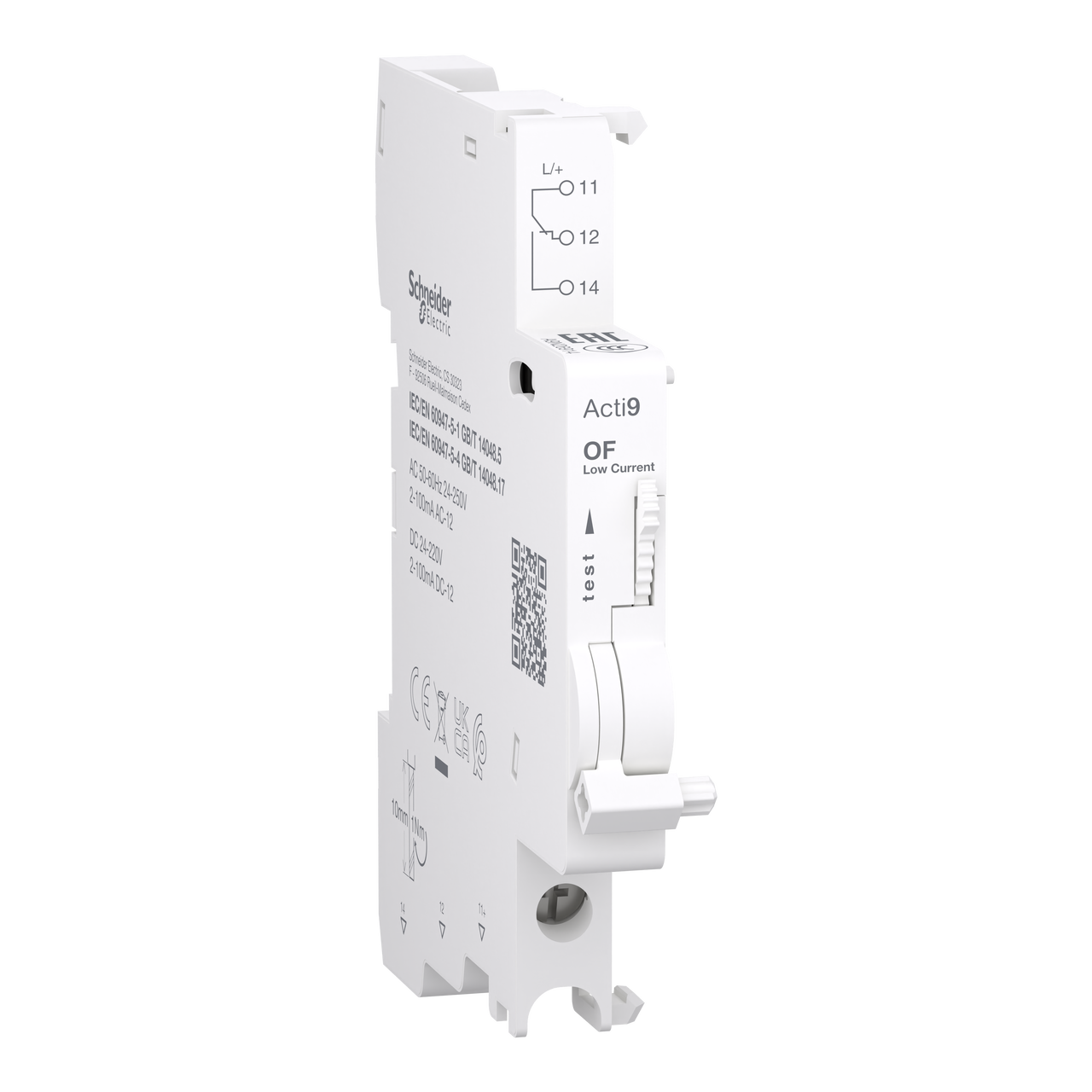 Contatto ausiliario Acti9&nbsp OF&nbsp per C120, C60H-DC, C60PV-DC, C60NA-DC, SW60-DC, 2mA to 100mA, connessione dal basso&nbsp 