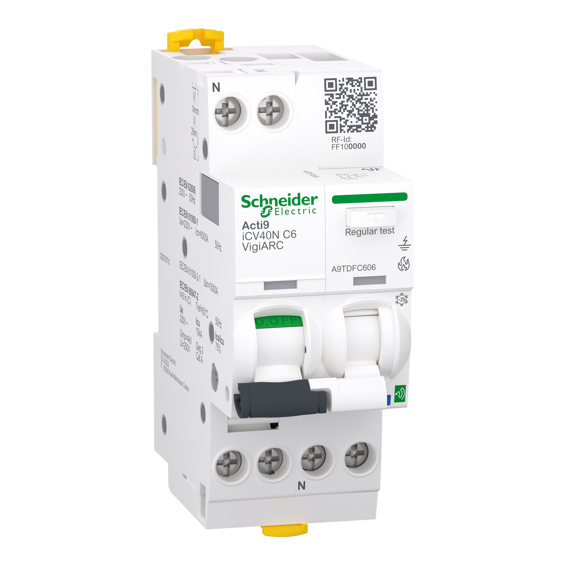 Interruttore magnetotermico differenziale comunicante con protezione AFDD, Acti9 iCV40N VigiARC, 1P+N, 6A, curva C, 30mA, tipo A-SI, 6000A