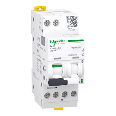 Interruttore magnetotermico differenziale comunicante con protezione AFDD, Acti9 iCV40N VigiARC, 1P+N, 6A, curva C, 30mA, tipo A-SI, 6000A