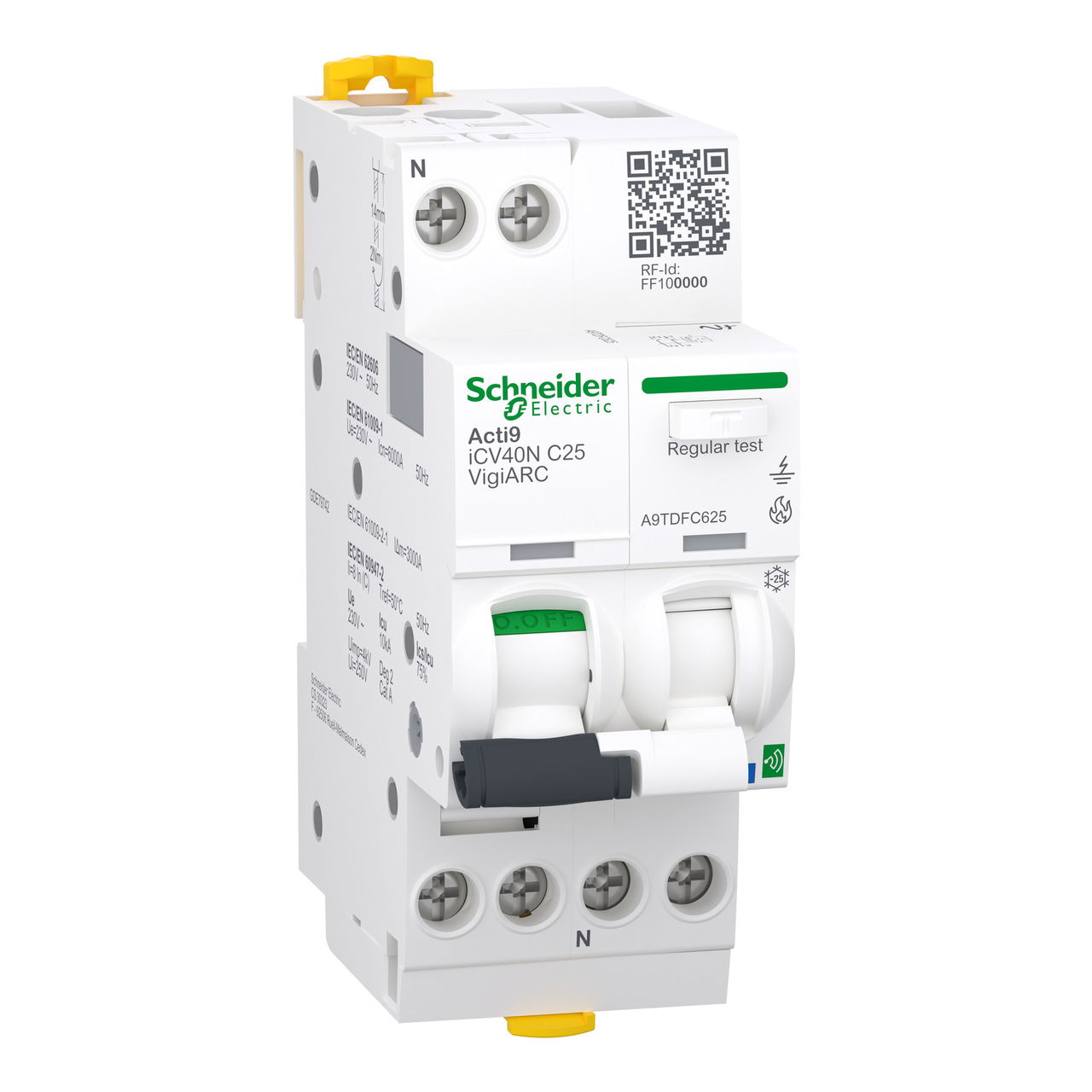 Interruttore magnetotermico differenziale comunicante con protezione AFDD, Acti9 iCV40N VigiARC, 1P+N, 25A, curva C, 30mA, tipo A-SI, 6000A – Immagine 3 di 5