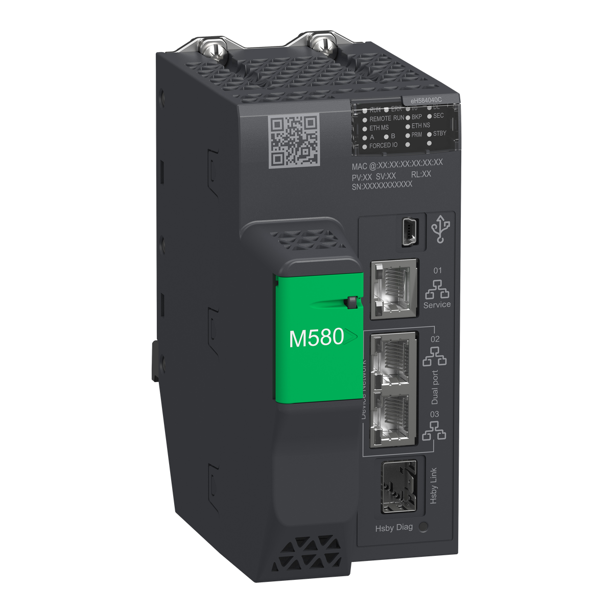 Processore ridondante, Modicon M580, 16MB, 61 dispositivi Ethernet, 16 rack I/O remoti di X80 e Quantum, rivestimento conforme