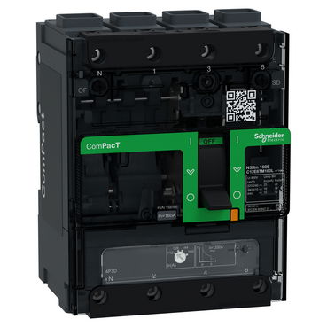 Interruttore, ComPacT NSXm 160E, 16kA/415VAC, 4 poli 3D (neutro non protetto), Sganciatore TMD 160A, connettori EverLink – Immagine 2 di 4