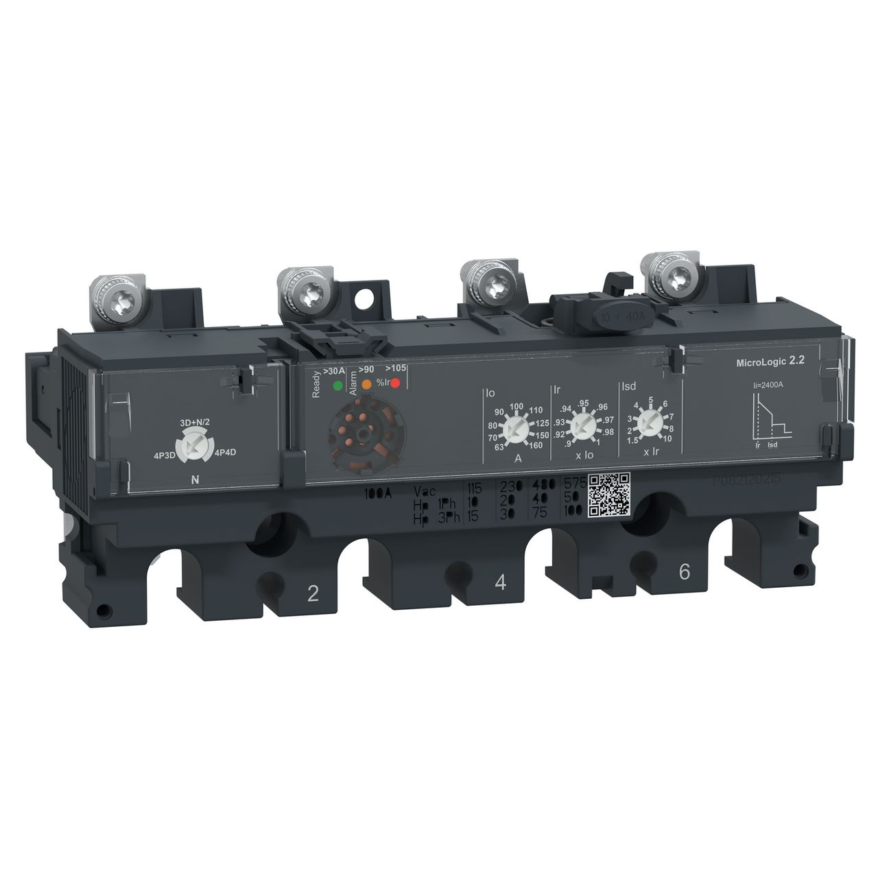 Sganciatore MicroLogic 2.2, ComPacT NSX160/250, 4 poli, protezioni elettroniche di base, valore nominale 160A – Immagine 3 di 4
