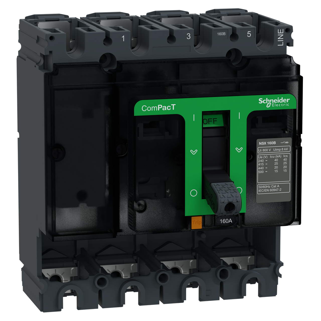 Base interruttore, ComPacT NSX160B, 25kA/415VAC, 4 poli, valore nominale telaio 160A, senza Sganciatore