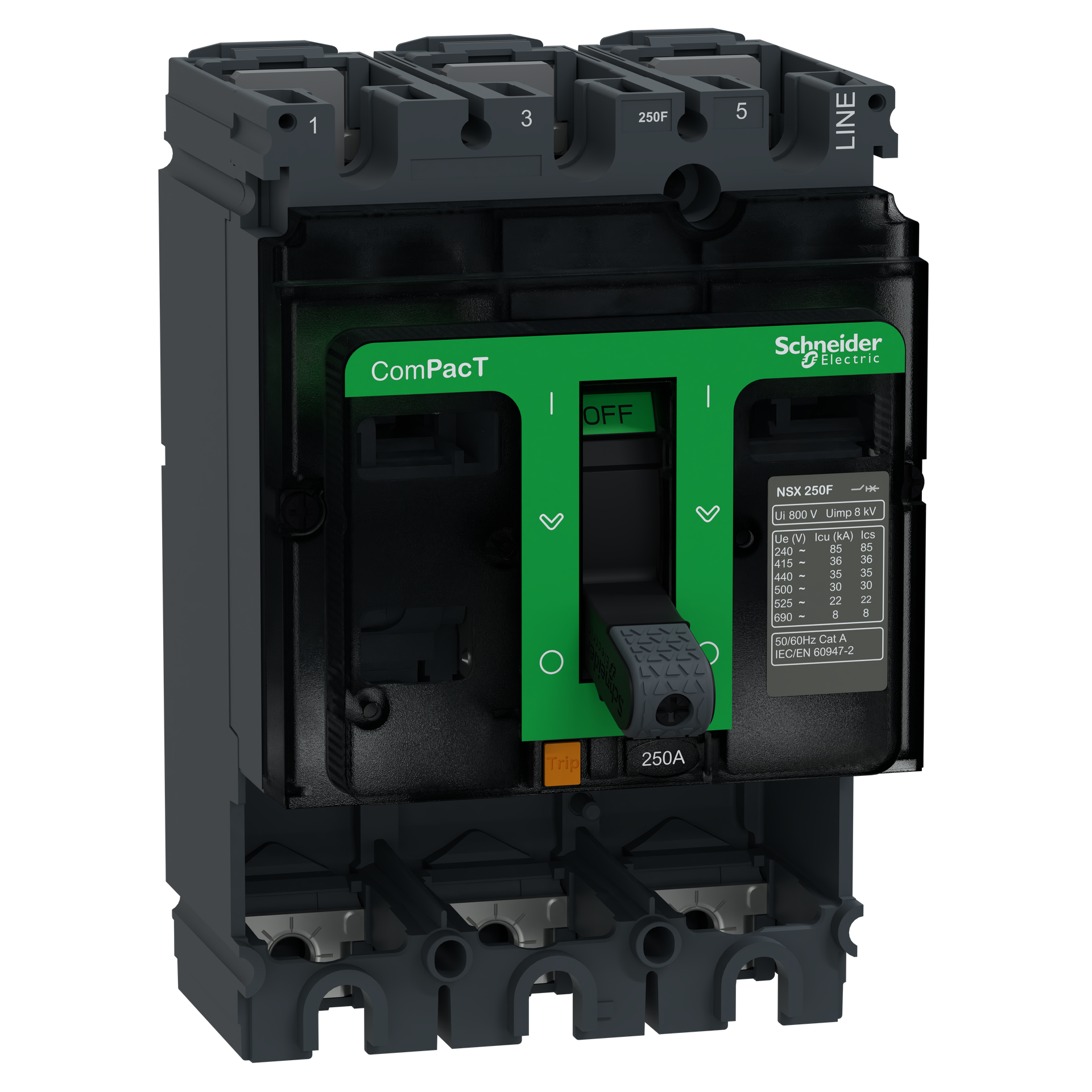 Base interruttore, ComPacT NSX250F, 36kA/415VAC, 3 poli, valore nominale telaio 250A, senza Sganciatore