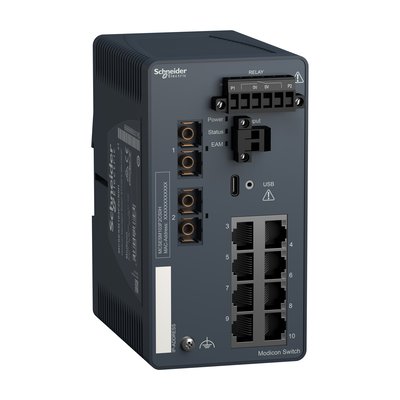 Switch gestito Modicon - 8 porte per rame + 2 porte per fibra ottica monomodale - Grave