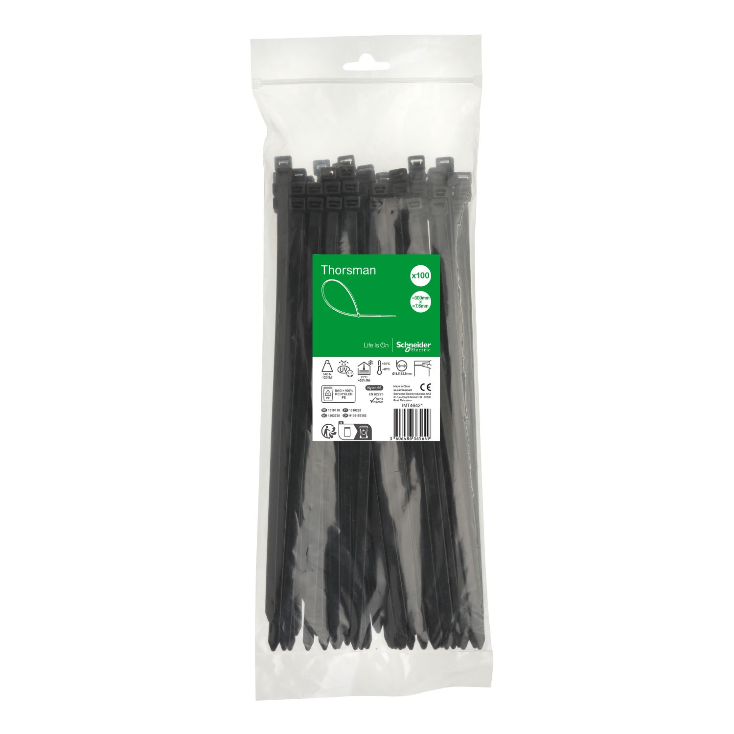 Accessori, Mureva Tube & Fix, Fascette di Cablaggio, 300x7.6mm, nero [prezzo per 100pz] – Immagine 3 di 3