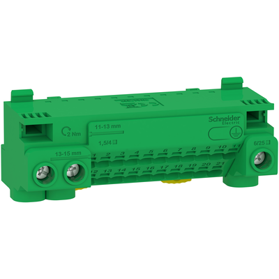 Morsettiera di terra isolata, Resi9, Linergy, collegamenti vite, collegamento senza vite, 24 fori, 3x25 mm+ 21x4 mm
