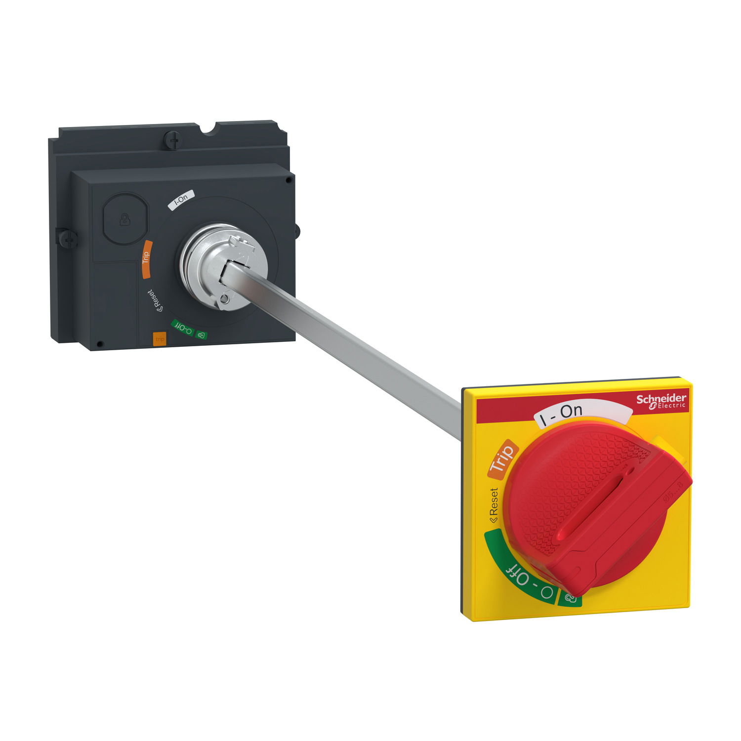 Manovra rotativa rinviata, compatta NSX100/160/250, manovra rossa su fronte giallo, lunghezza albero da 185 mm a 600 mm, IP55 – Immagine 3 di 4