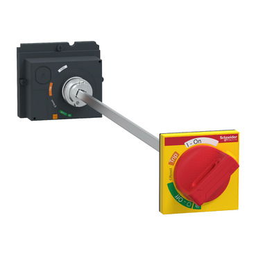 Manovra rotativa rinviata, compatta NSX100/160/250, manovra rossa su fronte giallo, lunghezza albero da 185 mm a 600 mm, IP55 – Immagine 2 di 4