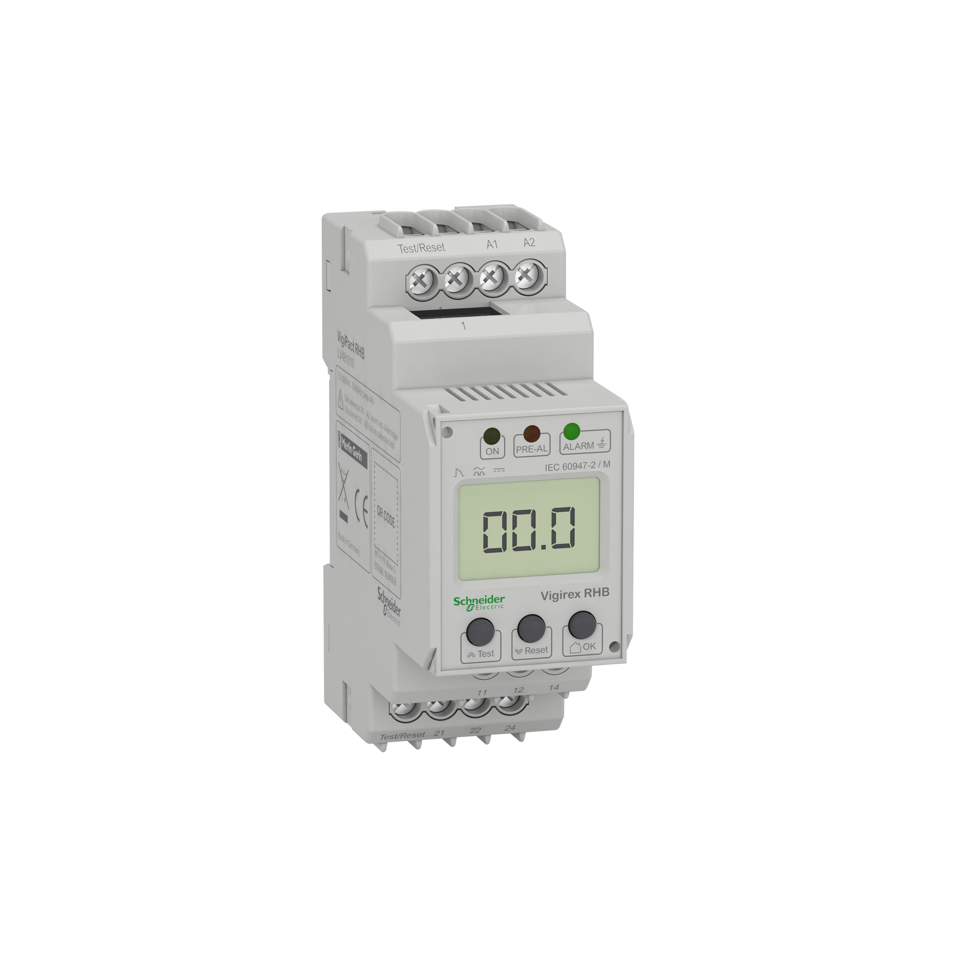 Relè di protezione corrente differenziale, VigiPacT RHB, tipo B, 30mA-3A, 100-250VAC/DC, montaggio su guida DIN