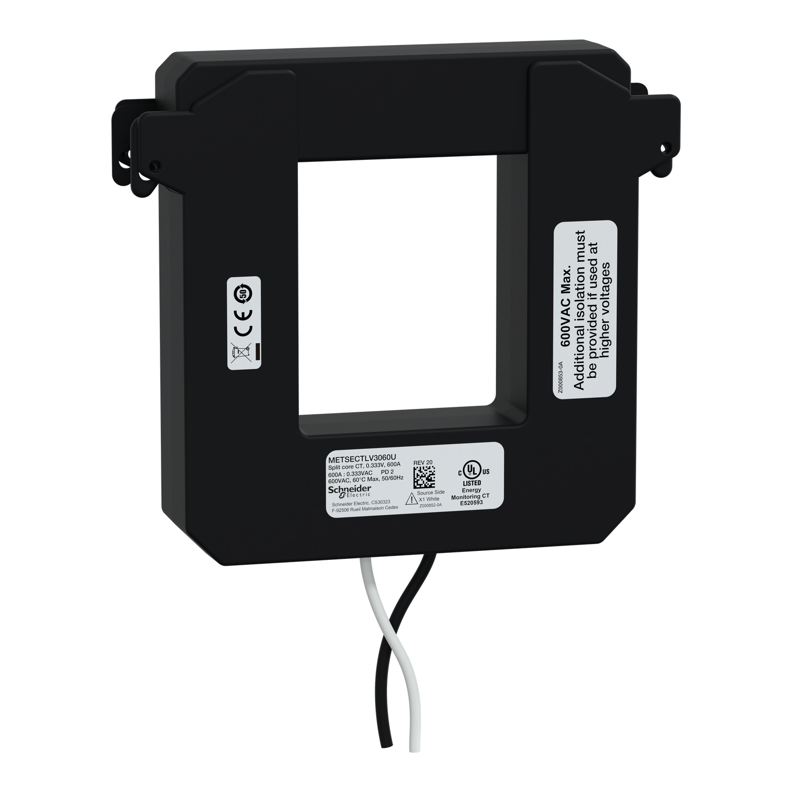 Trasformatore Amperometrico, PowerLogic, TA LVCT apribile, 600 A, uscita 0,333 V, 74x63 mm