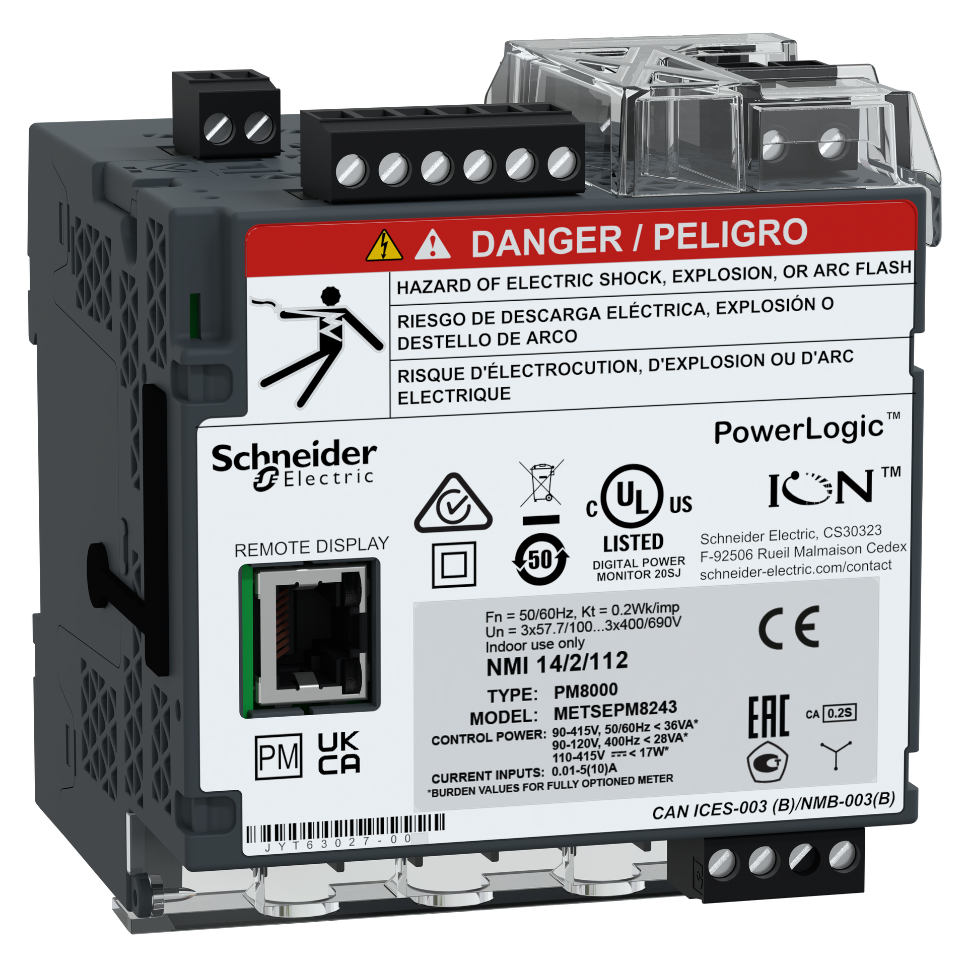 PowerLogic PM8000 - PM8243 Misuratore di Power Quality - da guida DIN (no display)