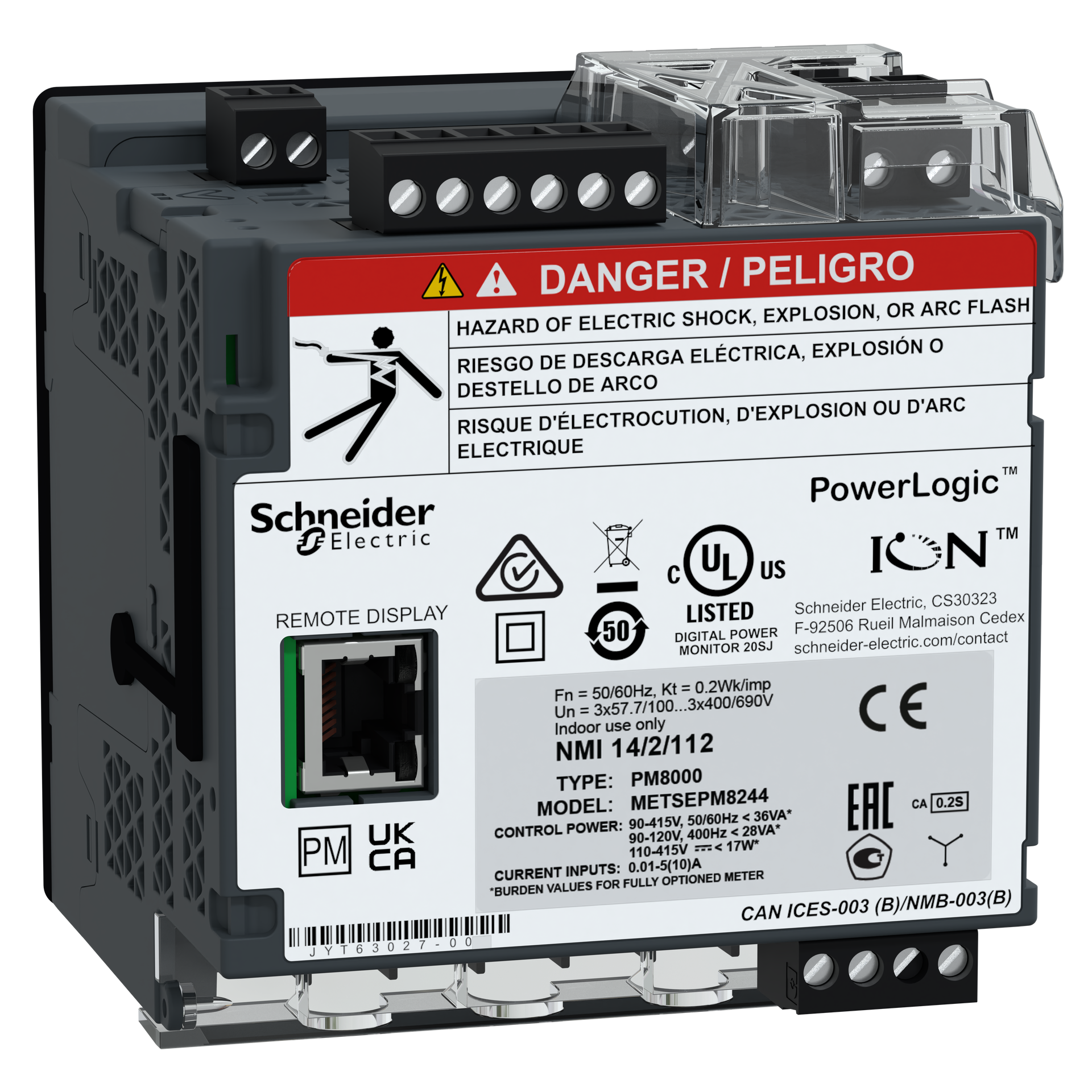 PowerLogic PM8000 - PM8244 Misuratore di Power Quality  - da guida DIN + display remoto