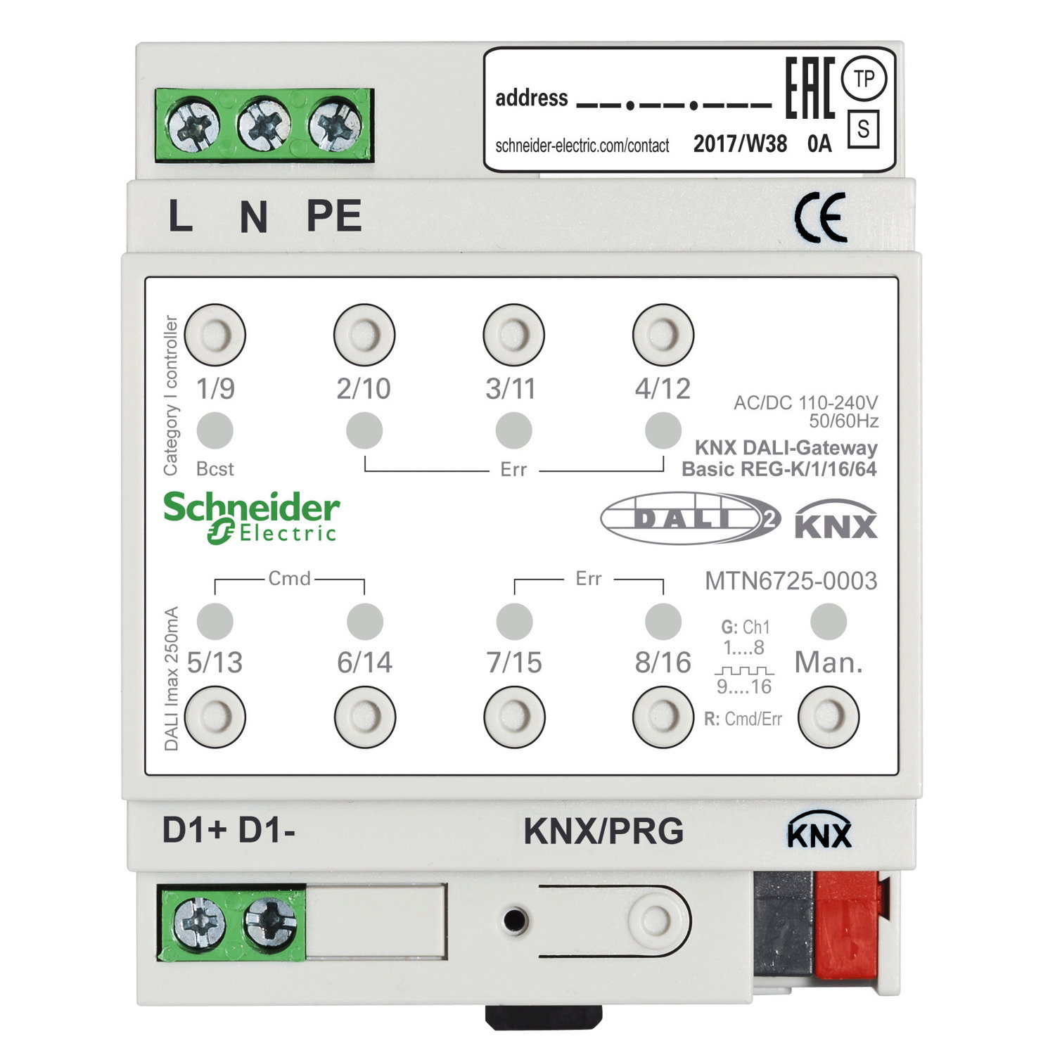 Gateway Dali KNX, SpaceLogic KNX, SpaceLogic KNX, 1 canale 64 Lampade Dali2 – Immagine 3 di 3