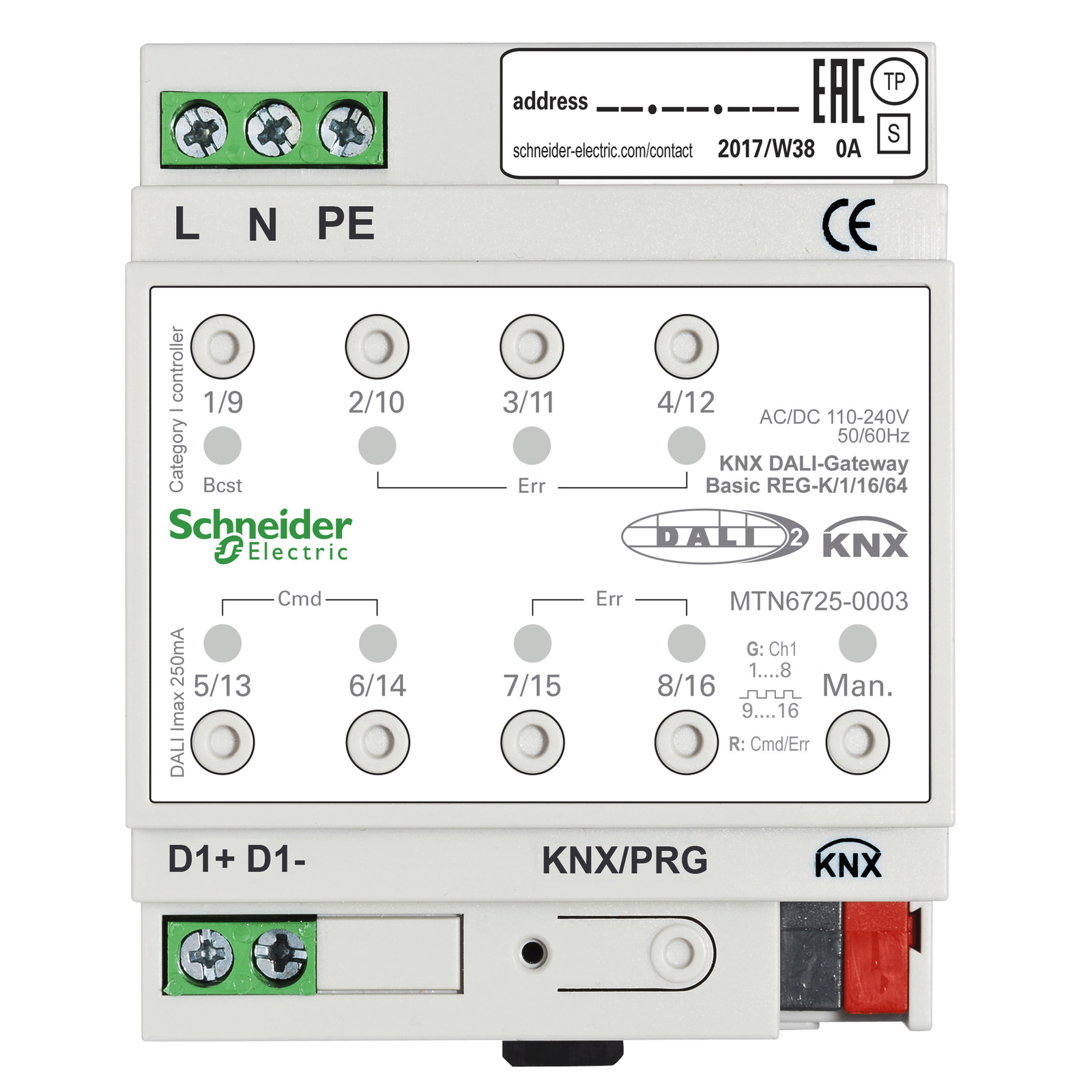 Gateway Dali KNX, SpaceLogic KNX, SpaceLogic KNX, 1 canale 64 Lampade Dali2