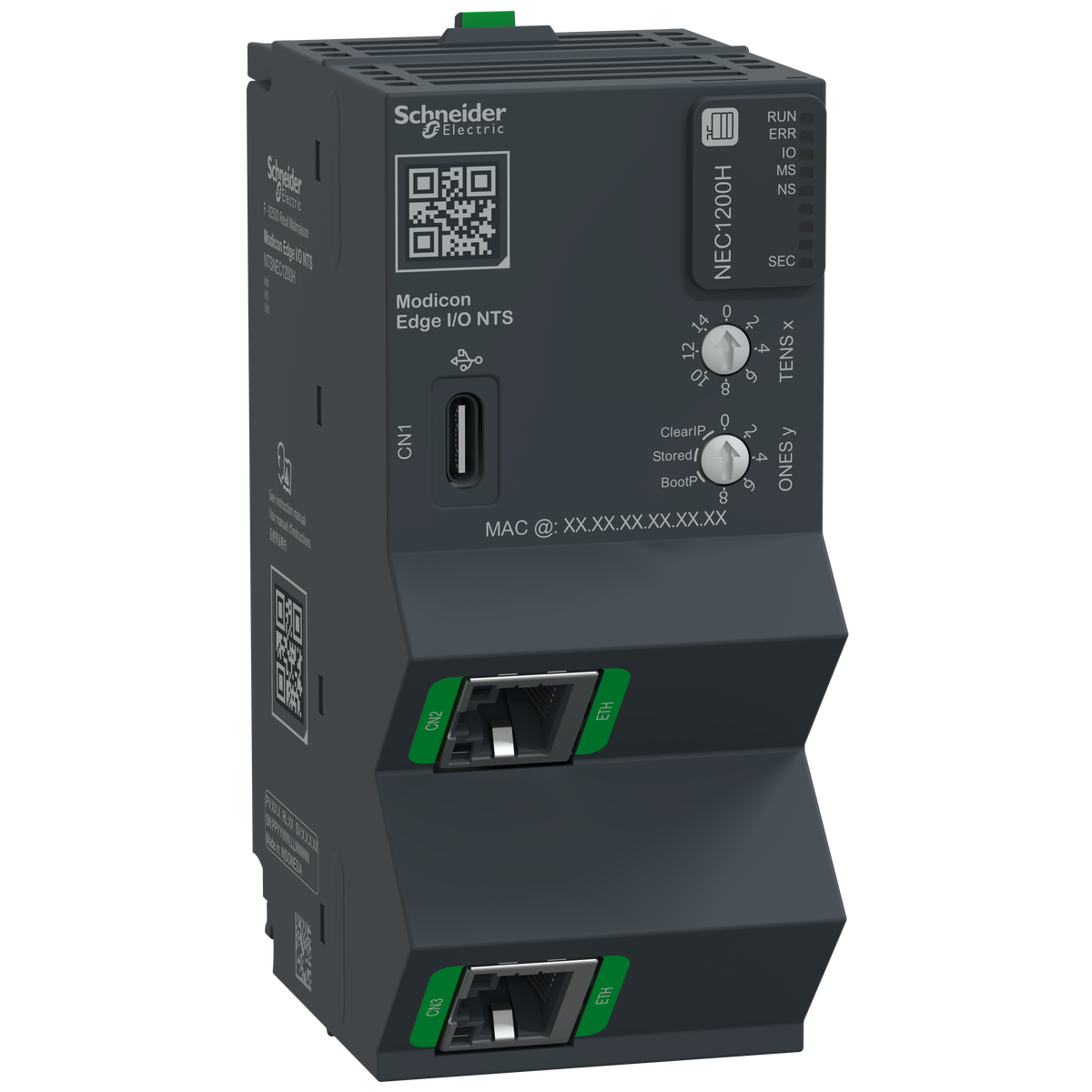 Modulo di interfaccia di rete, EtherNet/IP, Modbus TCP, 100 Mbps, 2 RJ45, Hardened, Modicon Edge I/O NTS