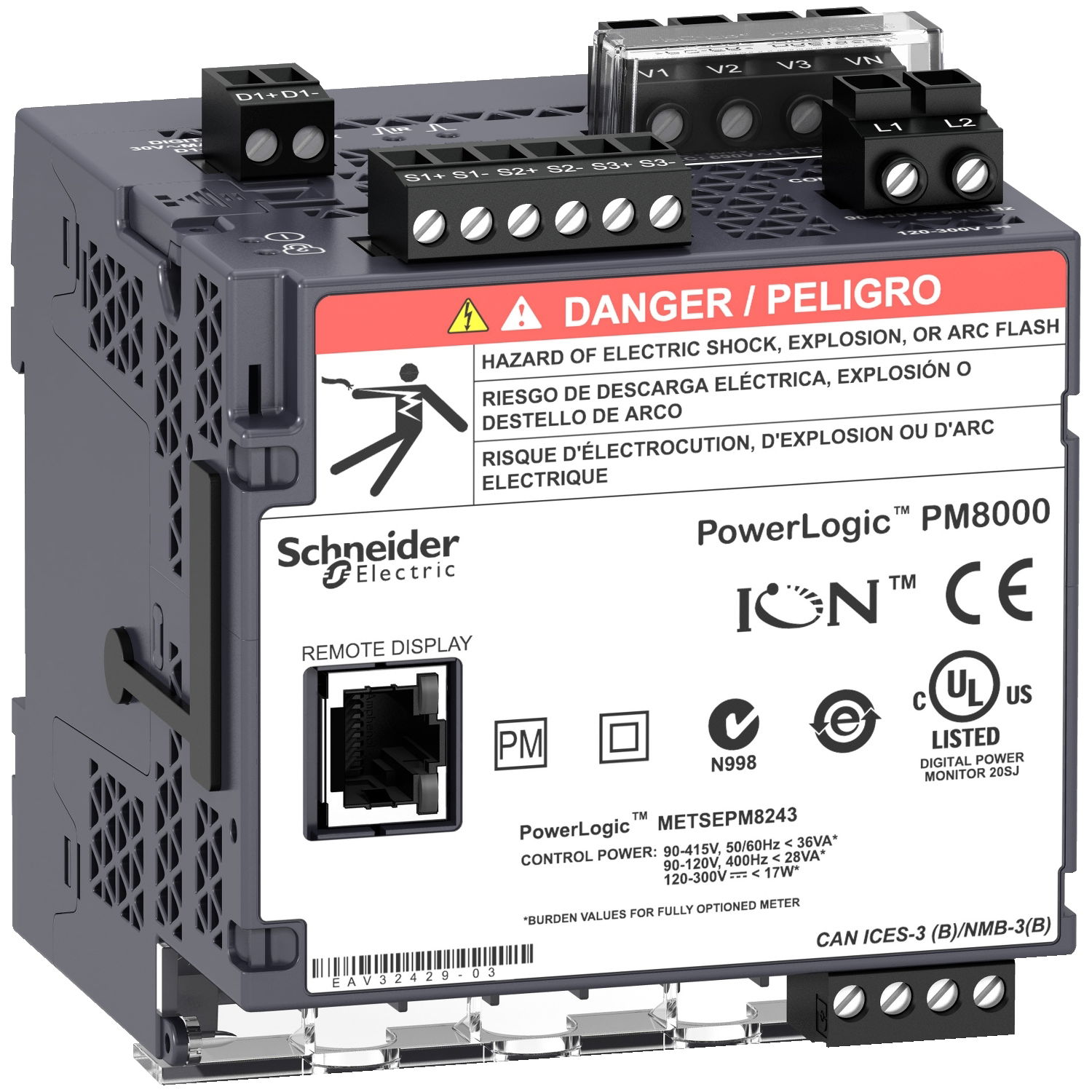 PowerLogic PM8000 - PM8213 Misuratore di Power Quality  24Vcc  - da guida DIN (no display) – Immagine 3 di 3