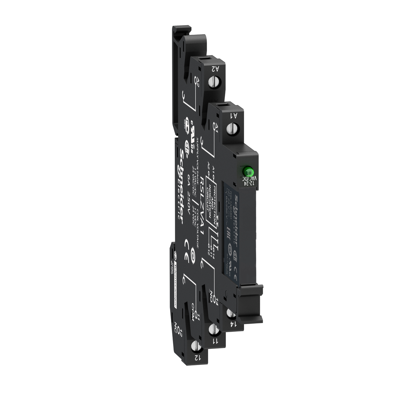 Relè interfaccia "SLIM" su base a vite con led e circuito di protezione, 24 V