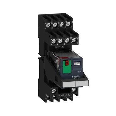 Relè RXM-pulsante test+LED pre-montato-base contatti misti-4NC/NO 6A 24Vca – Immagine 2 di 4