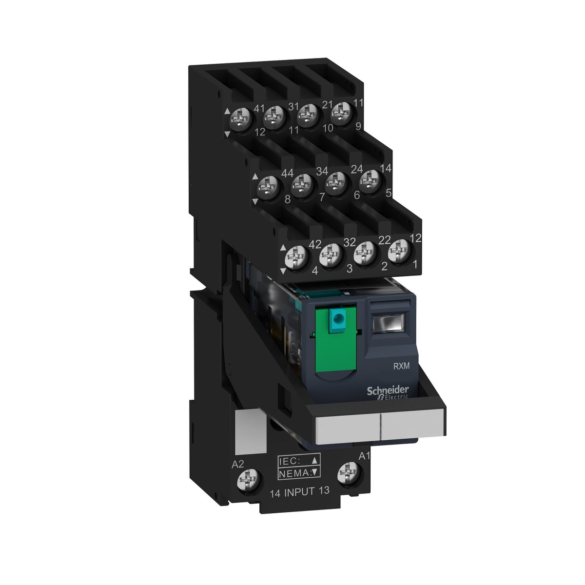 Relè RXM-pulsante test+LED pre-montato-base contatti separati-4NC/NO 6A 24Vcc – Immagine 3 di 4