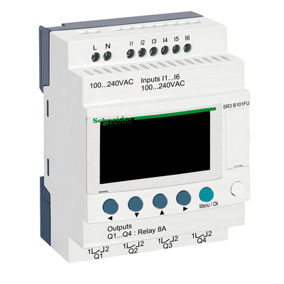 Modulo smart relay , Zelio Logic, SR3, 10 I/O - 100..240 V CA - Orologio - Display integrato