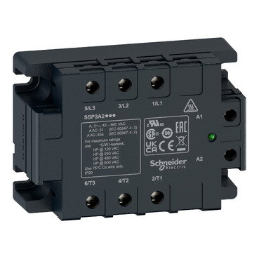 Relè statico trifase Harmony,50 A,montaggio a pannello,commutazione zero tensione,interfaccia termica,ingresso da 4 a 32 VDC, uscita da 42 a 660 VAC – Immagine 2 di 4