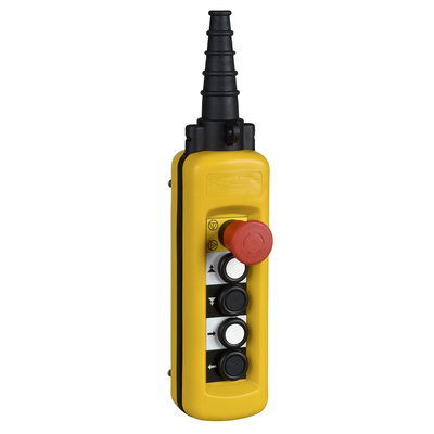Pulsantiera pensile, Harmony XAC, plastica, gialla, 2 pulsanti 2NO + 1NC, 2 pulsanti con 1NO, 1 arresto di emergenza, azionamento a scatto 3NC