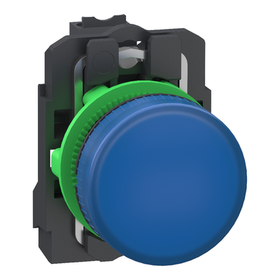 Lampada spia, Harmony XB5, plastica, blu, 22 mm, LED universale, lente semplice, 24 V AC DC, morsetti Push-in