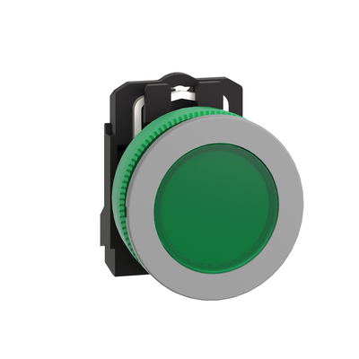 Lampada spia verde 24Vac/dc filopannello - Ø30 - LED universale - ghiera grigia - Ø30 - LED universale
