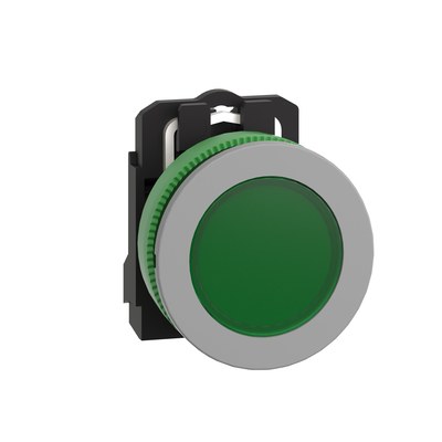Lampada spia verde 120Vac filopannello - Ø30 - LED universale - ghiera grigia - Ø30 - LED universale