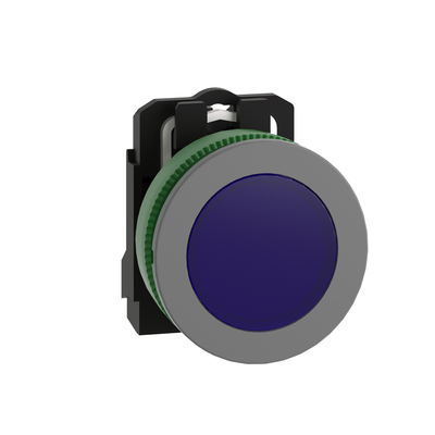 Lampada spia blu 230Vac filopannello - Ø30 - LED universale - ghiera grigia - Ø30 - LED universale