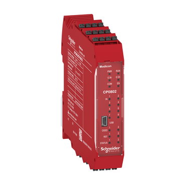CPU di sicurezza con connettore posteriore, Modicon XPSMCM, 8 ingressi + 2 uscite digitali a doppio canale SIL3 , morsetti a molla – Immagine 2 di 3