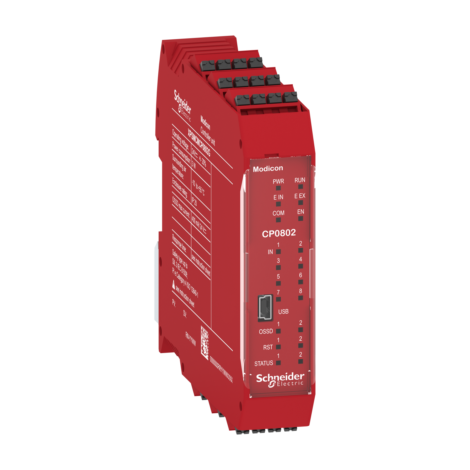CPU di sicurezza con connettore posteriore, Modicon XPSMCM, 8 ingressi + 2 uscite digitali a doppio canale SIL3 , morsetti a molla
