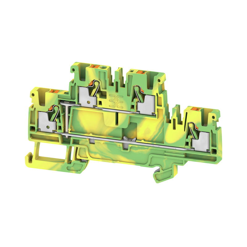 Morsetto PE multistrato, PUSH IN, Verde/giallo, 2.5 mm², 800 V, Numero di collegamenti: 4, Numero di piani: 2, TS 35, V-0, Wemid