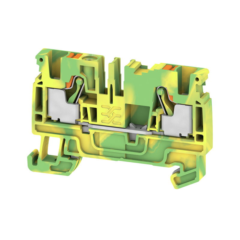 Morsetto PE, PUSH IN, Verde/giallo, 4 mm², 800 V, Numero di collegamenti: 2, Numero di piani: 1, TS 35, V-0, Wemid