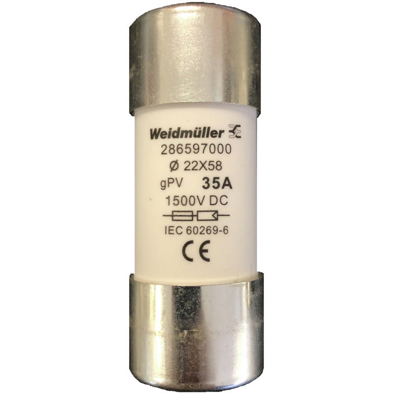 Elemento fusibile cilindrico, Fotovoltaico, 1500 , 22 x 58 mm, gPV, 35 A