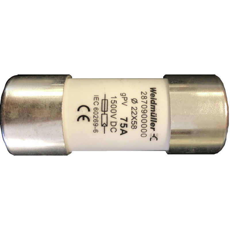Elemento fusibile cilindrico, Fotovoltaico, 1500 , 22 x 58 mm, gPV, 75 A