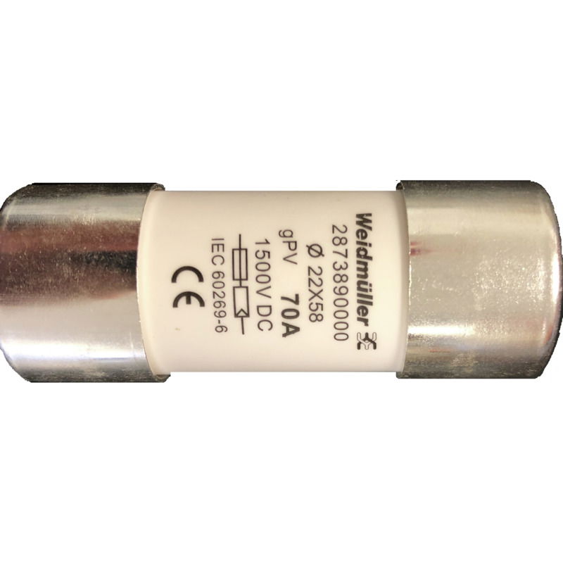 Elemento fusibile cilindrico, Fotovoltaico, 1500 , 22 x 58 mm, gPV, 70 A