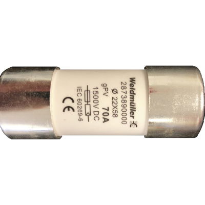 Elemento fusibile cilindrico, Fotovoltaico, 1500 , 22 x 58 mm, gPV, 70 A