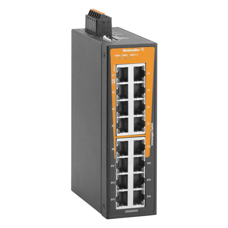 Switch rete, unmanaged, Gigabit Ethernet, 16x RJ45, -40 °C...75 °C, IP30