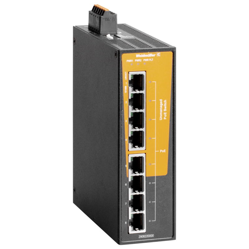 Interruttore PoE, unmanaged PoE, Fast Ethernet, 8x RJ45 PoE++, IP30, -40 °C...75 °C