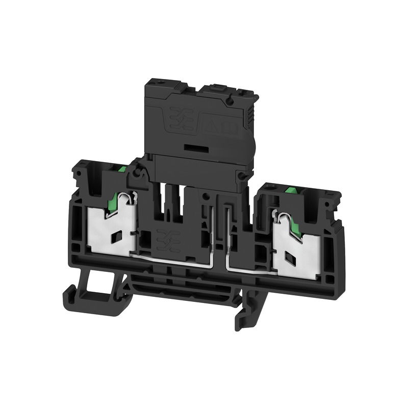 Morsetto componibile portafusibile, SNAP IN, nero, 4 mm², 6.3 A, 250 V, Numero di collegamenti: 2, Numero di piani: 1, TS 35