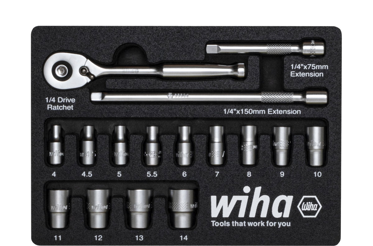 Wiha Set cricchetto da 1/4" 16 pz. nell'inserto in espanso (44683)