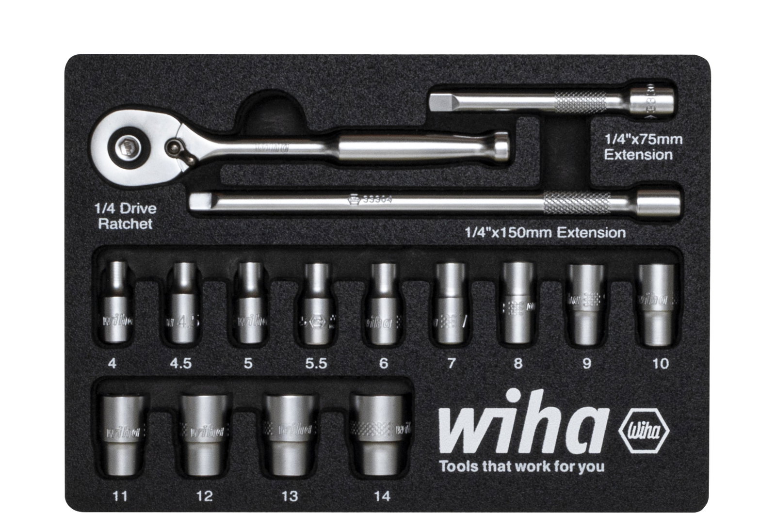 Wiha Set cricchetto da 1/4" 16 pz. nell'inserto in espanso (44683)