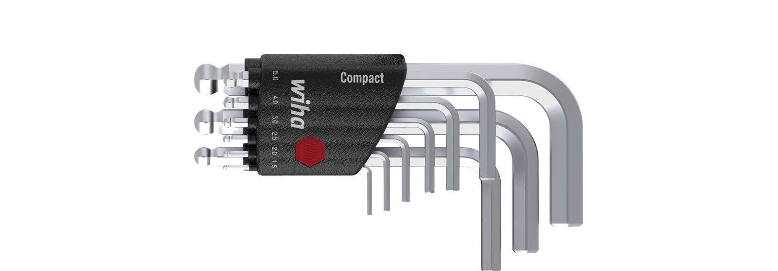 Wiha Set di chiavi a brugola in supporto Compact Testa sferica esagonale, 9 pz., cromatura opaca (40410)