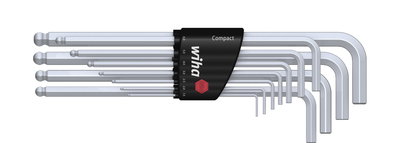 Wiha Set di chiavi a brugola in supporto Compact Testa sferica esagonale, 11 pz., cromatura opaca (36453)