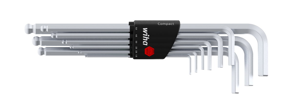 Wiha Set di chiavi a brugola in supporto Compact Testa sferica esagonale, 9 pz., cromatura opaca (01418)