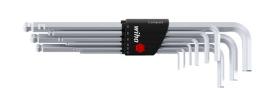 Wiha Set di chiavi a brugola in supporto Compact Testa sferica esagonale, 9 pz., cromatura opaca in confezione di cartone da espositore (02292)