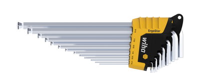 Wiha Set di chiavi a brugola in supporto ErgoStar Testa sferica esagonale MagicRing®, 13 pz., cromatura opaca, esecuzione in pollici in confezione di cartone da espositore (43852)